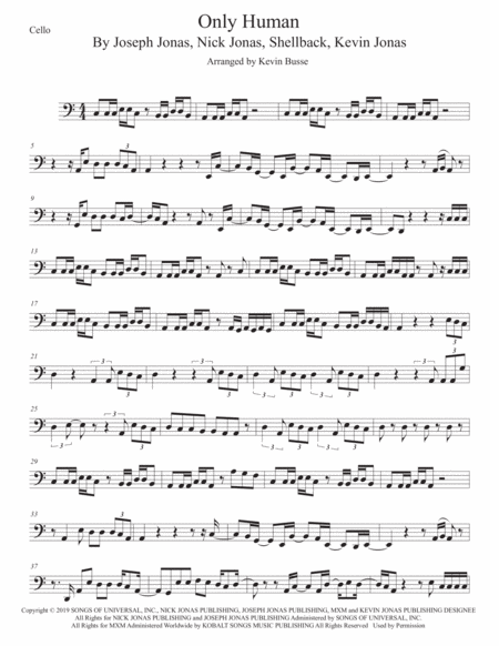 Only Human Easy Key Of C Cello Sheet Music