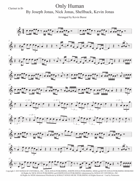 Free Sheet Music Only Human Easy Key Of C Clarinet