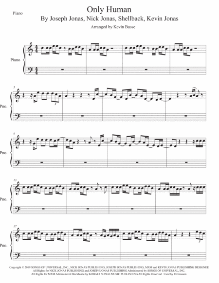 Only Human Easy Key Of C Piano Sheet Music