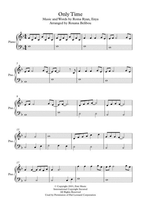 Free Sheet Music Only Time F Major By Enya Easy Piano