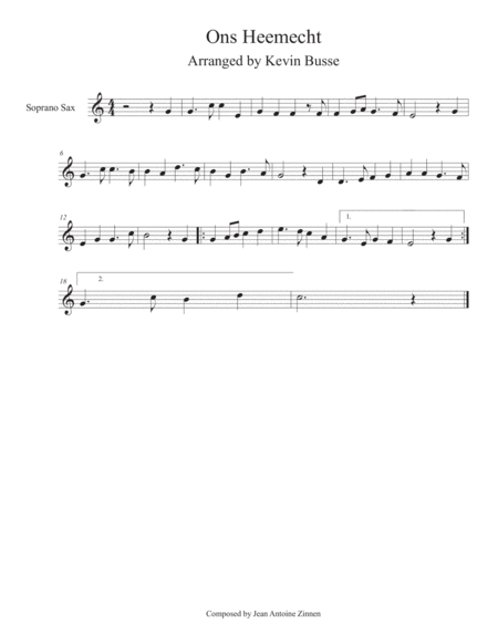 Free Sheet Music Ons Heemecht Soprano Sax