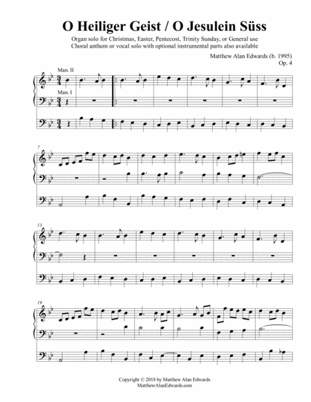 Op 4 O Heiliger Giest O Jesulein Sss Organ Solo Sheet Music