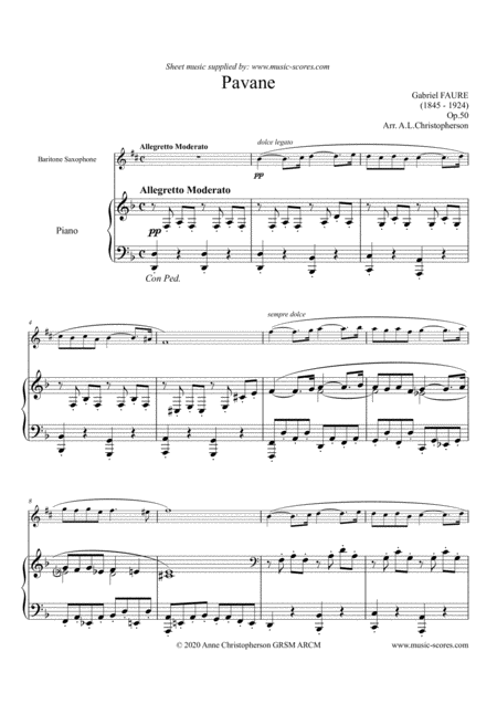 Free Sheet Music Op 50 Pavane Baritone Saxophone And Piano