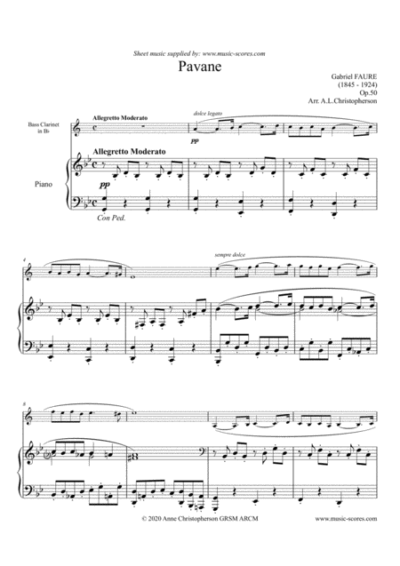 Free Sheet Music Op 50 Pavane Bass Clarinet And Piano