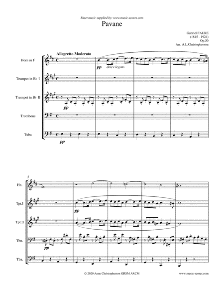 Op 50 Pavane French Horn 2 Trumpets Trombone And Tuba Sheet Music