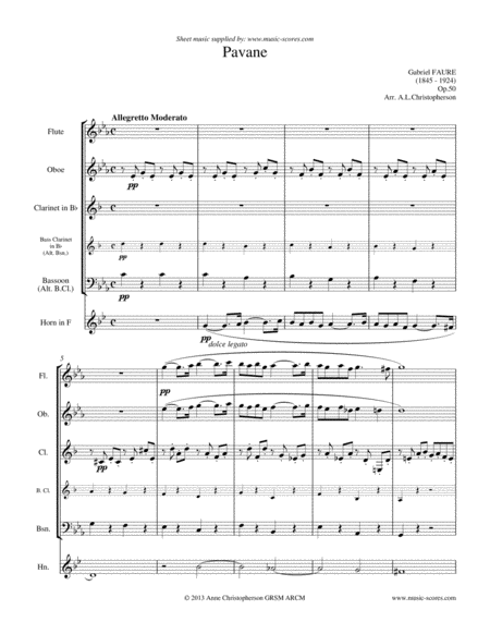 Free Sheet Music Op 50 Pavane Wind Quintet Flute Oboe Clarinet Bass Clarinet Bassoon And French Horn