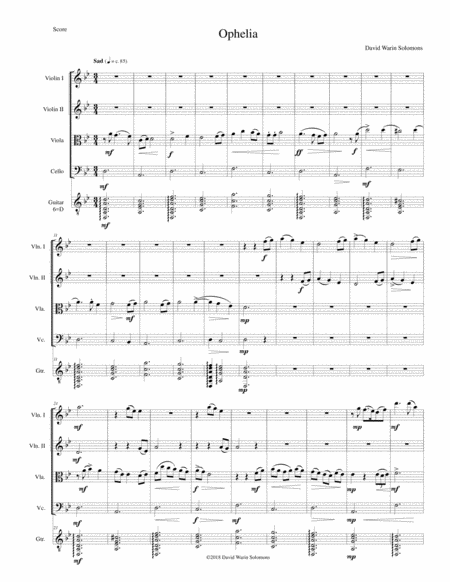 Ophelia For String Quartet And Guitar Sheet Music