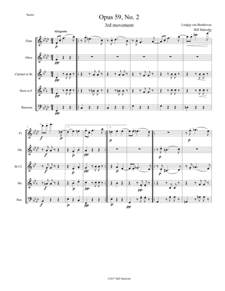 Opus 59 No 2 For Wind Quintet Sheet Music