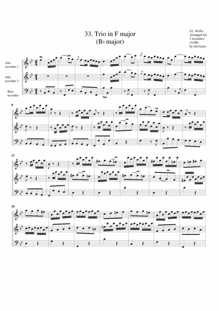 Organ Trio In F Major Breitkopf Edition No 33 Arrangement For 3 Recorders Sheet Music