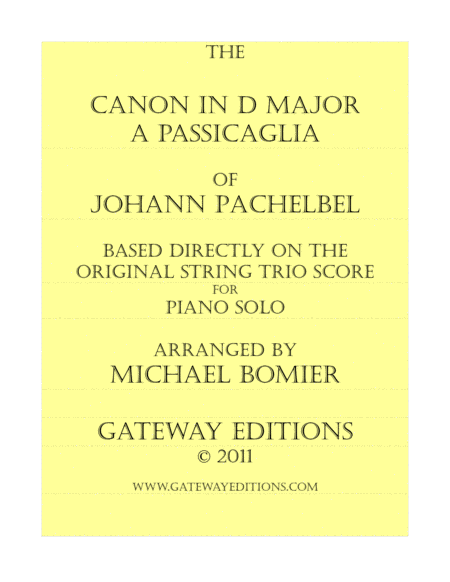 Free Sheet Music Original Canon In D For Piano Solo Directly From The Score