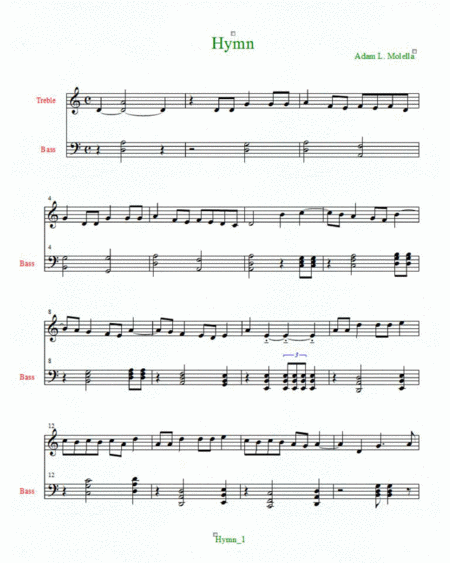 Original Hymn For Piano Or Violin Duet With Keyboard Sheet Music