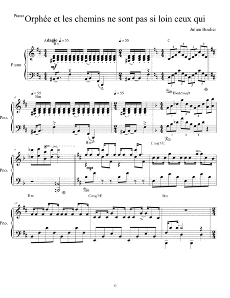 Orphe Et Les Chemins Ne Sont Pas Si Loin Ceux Qui Version Adapte Pour Piano Solo Sheet Music