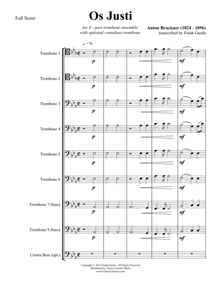 Os Justi For 8 Part Trombone Ensemble Sheet Music