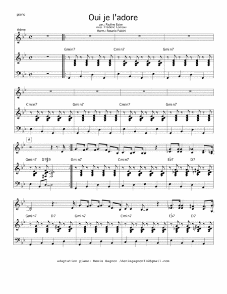 Oui Je L Adore Partition De Piano D Accompagnement Sheet Music