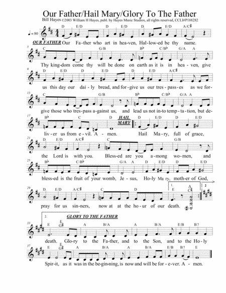 Free Sheet Music Our Father Hail Mary Glory To The Father Rosary