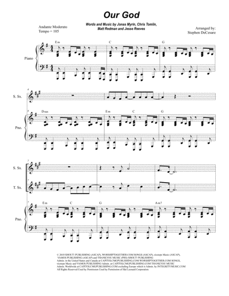 Our God Duet For Soprano And Tenor Saxophone Sheet Music