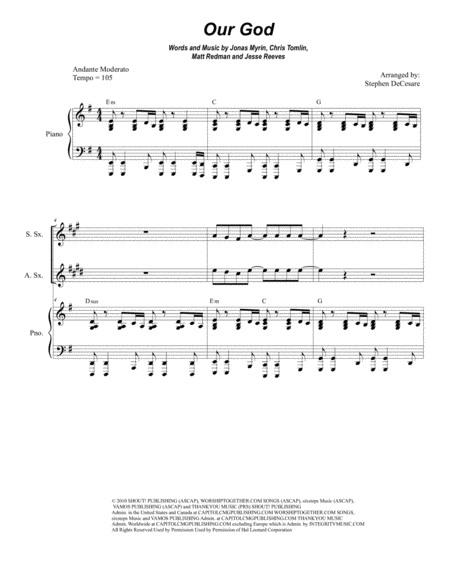 Our God For Saxophone Quartet Sheet Music