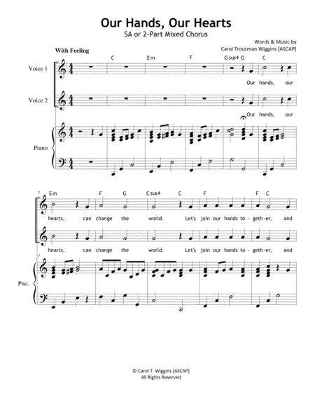 Our Hands Our Hearts Sa 2 Part Sheet Music