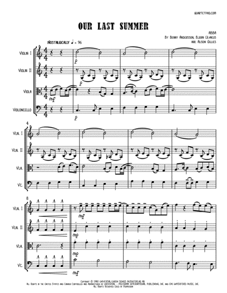 Free Sheet Music Our Last Summer String Quartet