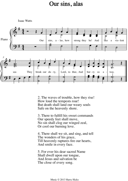 Free Sheet Music Our Sins Alas A New Tune To A Wonderful Isaac Watts Hymn