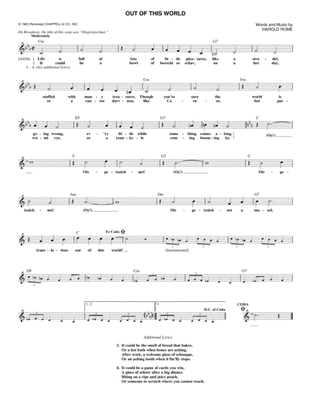 Free Sheet Music Out Of This World