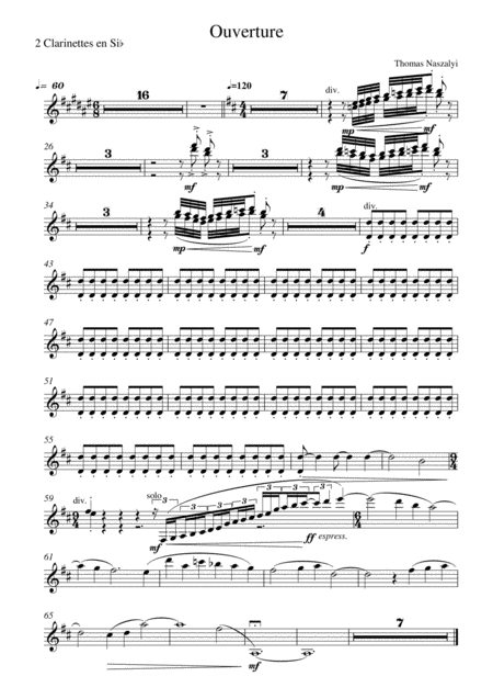 Ouverture Clarinet Part Sheet Music