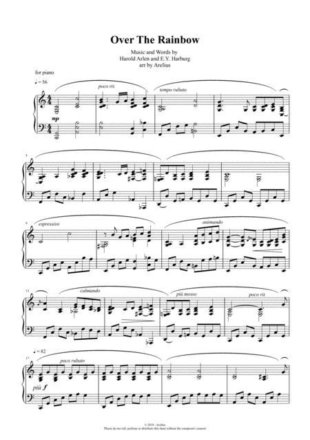 Free Sheet Music Over The Rainbow By Grammy Winning Producer And Artist Arelius Piano Solo