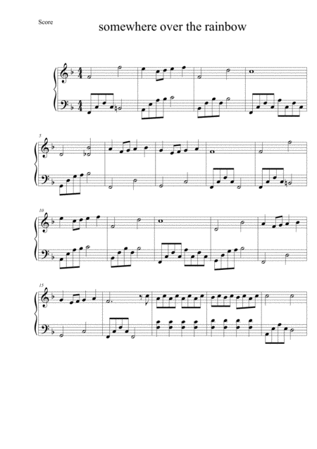 Over The Rainbow Easy Piano Sheet Music