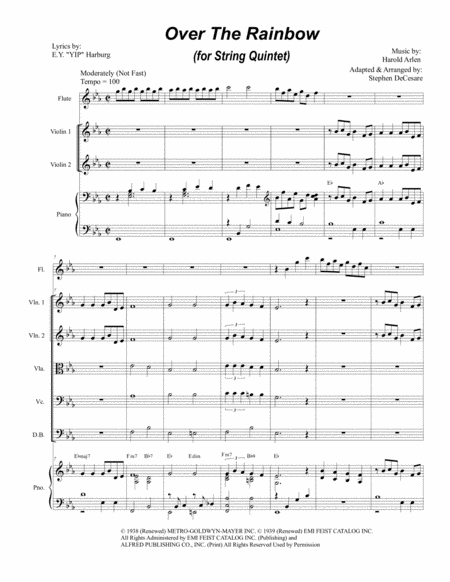 Free Sheet Music Over The Rainbow For String Quintet