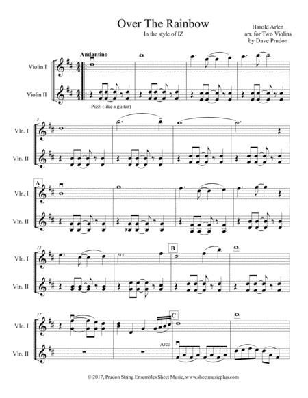 Free Sheet Music Over The Rainbow For Two Violins
