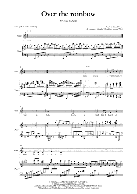 Free Sheet Music Over The Rainbow For Voice And Piano C Major