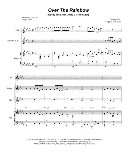 Free Sheet Music Over The Rainbow From The Wizard Of Oz Duet For Bb Trumpet And French Horn