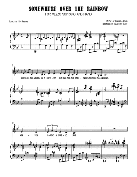 Over The Rainbow From The Wizard Of Oz For Alto Mezzo And Piano Sheet Music