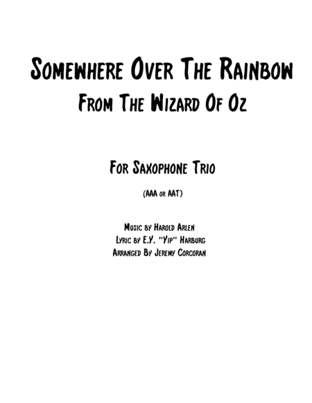 Over The Rainbow From The Wizard Of Oz For Saxophone Trio Sheet Music