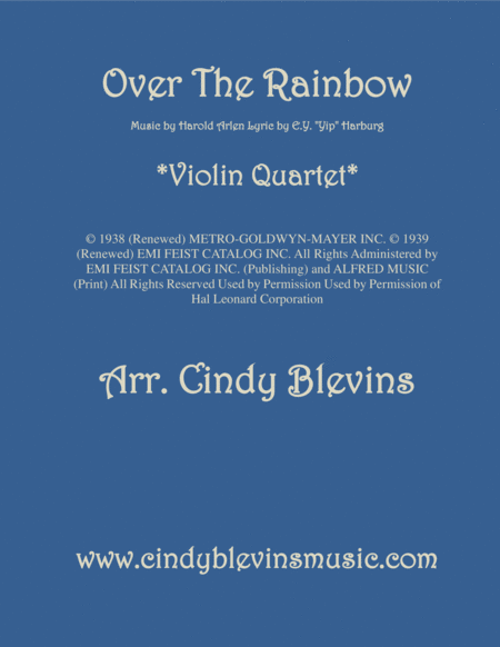 Over The Rainbow From The Wizard Of Oz For Violin Quartet Sheet Music