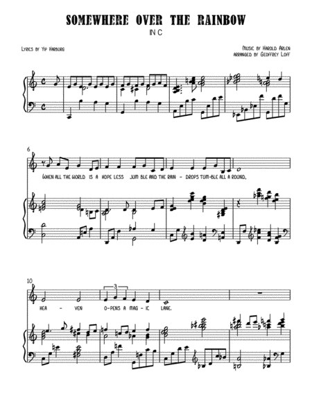 Over The Rainbow From The Wizard Of Oz In C Sheet Music