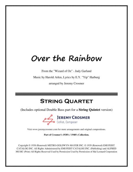 Over The Rainbow From The Wizard Of Oz Judy Garland String Quartet Or Quintet Sheet Music