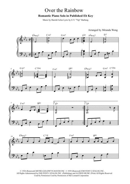 Over The Rainbow From The Wizard Of Oz Romantic Piano Solo In Eb With Chords Sheet Music