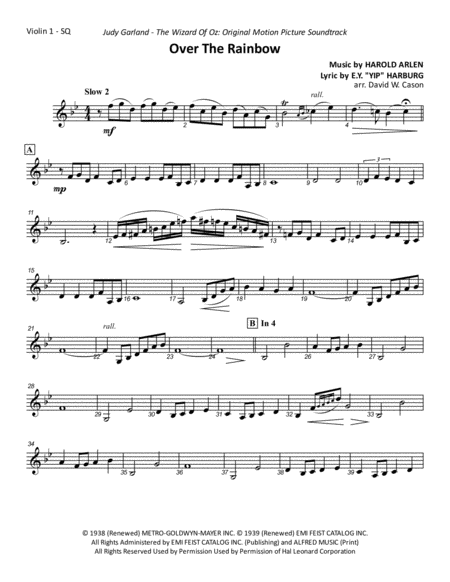 Over The Rainbow From The Wizard Of Oz String Quartet Sheet Music