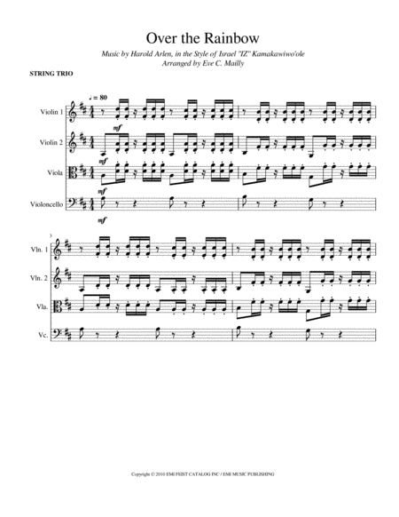 Free Sheet Music Over The Rainbow Hawaiian Style Of Israel Iz Kamakawiwo Ole String Trio