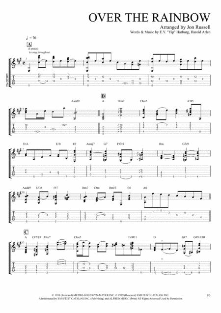 Over The Rainbow Jazz Guitar Chord Melody Sheet Music