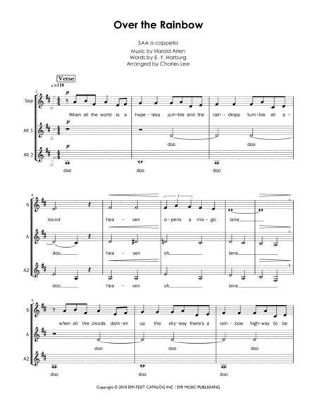 Free Sheet Music Over The Rainbow Saa A Cappella Jazz