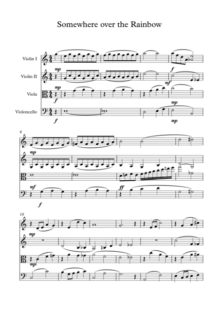 Free Sheet Music Over The Rainbow String Quartet