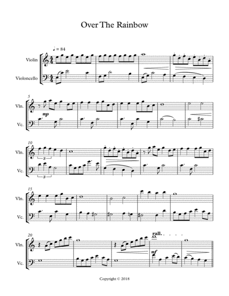 Over The Rainbow Violin And Cello Duet Full Score Only Sheet Music