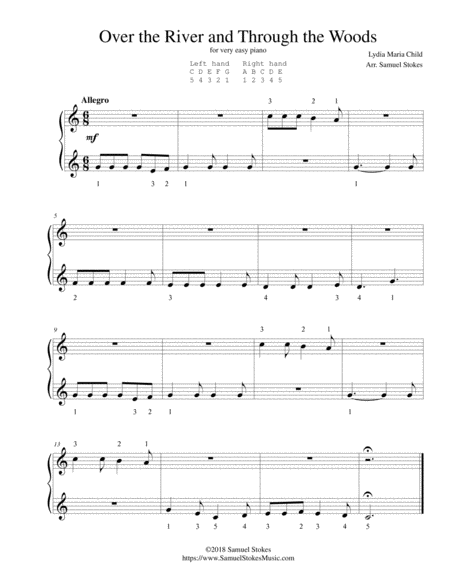 Free Sheet Music Over The River And Through The Woods For Very Easy Piano