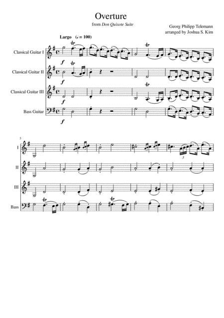 Free Sheet Music Overture From Don Quixote Suite For Guitar Quartet