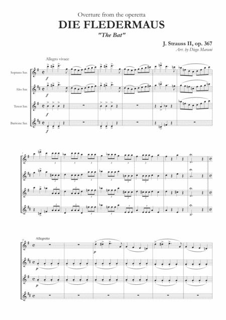 Overture From The Bat For Saxophone Quartet Sheet Music