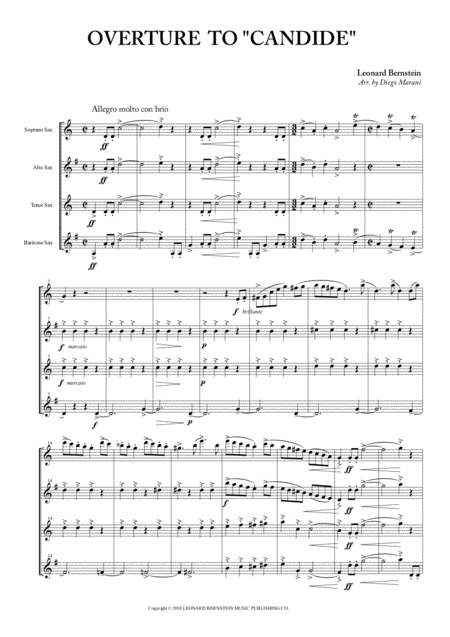 Free Sheet Music Overture To Candide For Saxophone Quartet