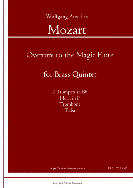 Overture To The Magic Flute For Brass Quintet Sheet Music