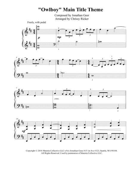 Owlboy Main Title Theme Intermediate Piano Sheet Music